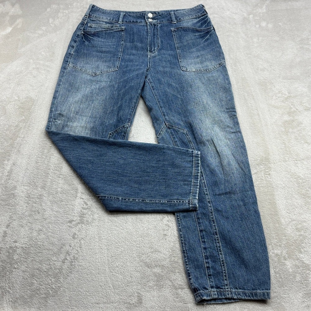 Anthro Pilcro Utility Straight Leg Jean Women 30 Blue Patch Pocket Double Button